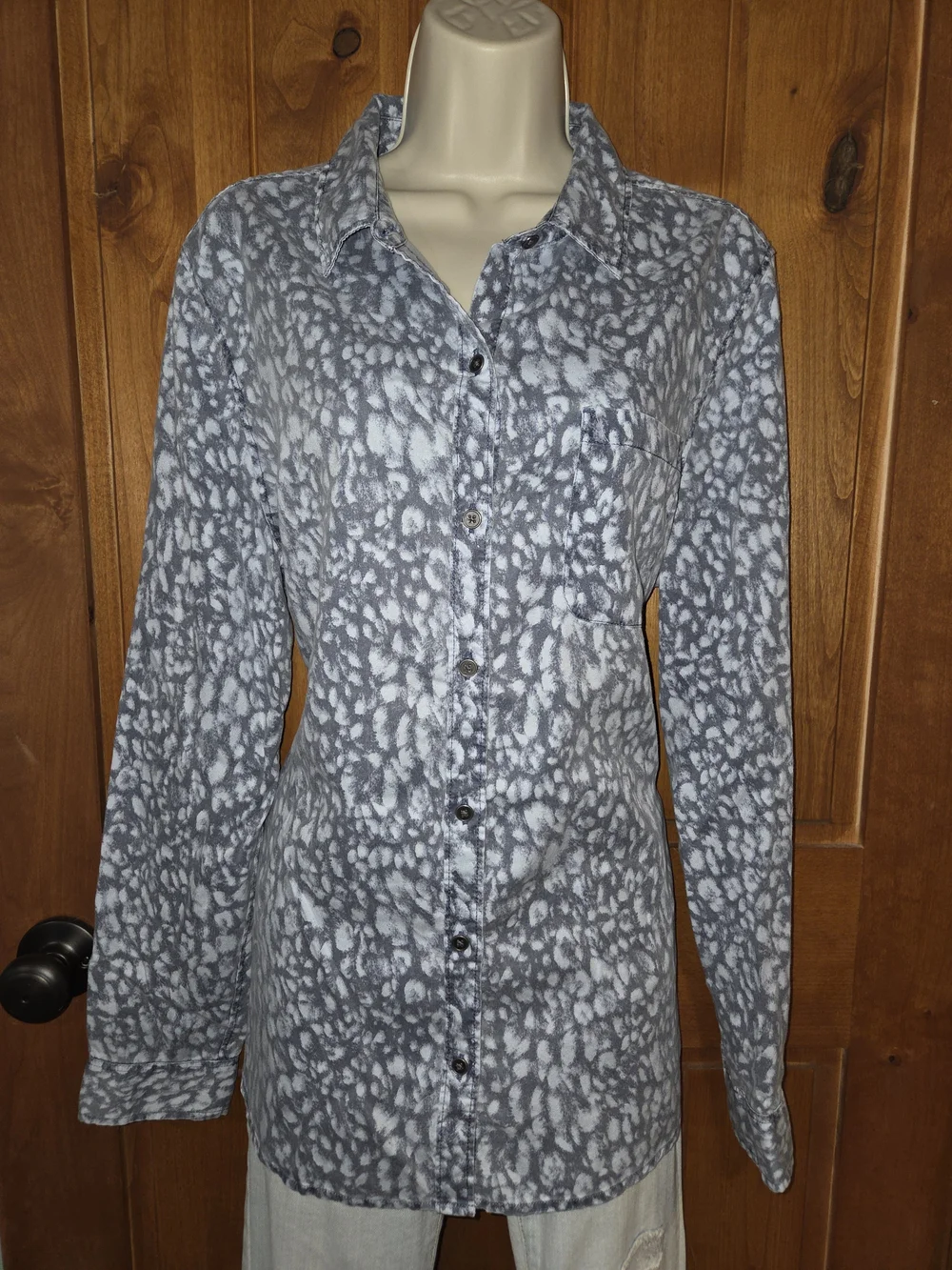 new directions Blue and White Printed Button-Down Shirt